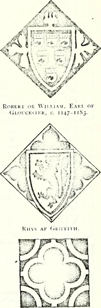 An illustration from Some feudal coats of arms and others, illustrated with 2,000 zinco etchings from the Bayear tapestry, Greek vases, seals, tiles, effigies, brasses and heralcic rolls. Some chart pedigrees, 1902, leaf 14