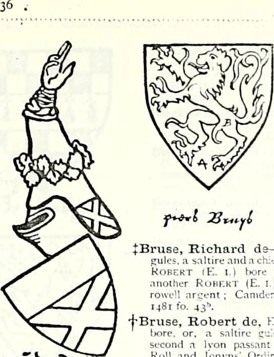 An illustration from Some feudal coats of arms and others, illustrated with 2,000 zinco etchings from the Bayear tapestry, Greek vases, seals, tiles, effigies, brasses and heralcic rolls. Some chart pedigrees, 1902, leaf 152