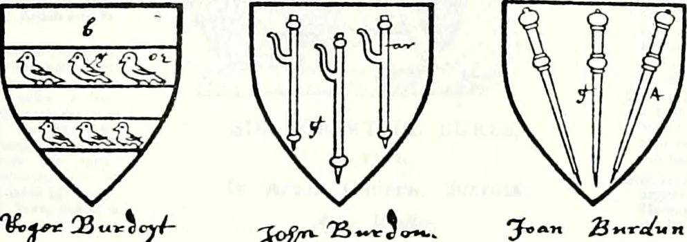 An illustration from Some feudal coats of arms and others, illustrated with 2,000 zinco etchings from the Bayear tapestry, Greek vases, seals, tiles, effigies, brasses and heralcic rolls. Some chart pedigrees, 1902, leaf 154