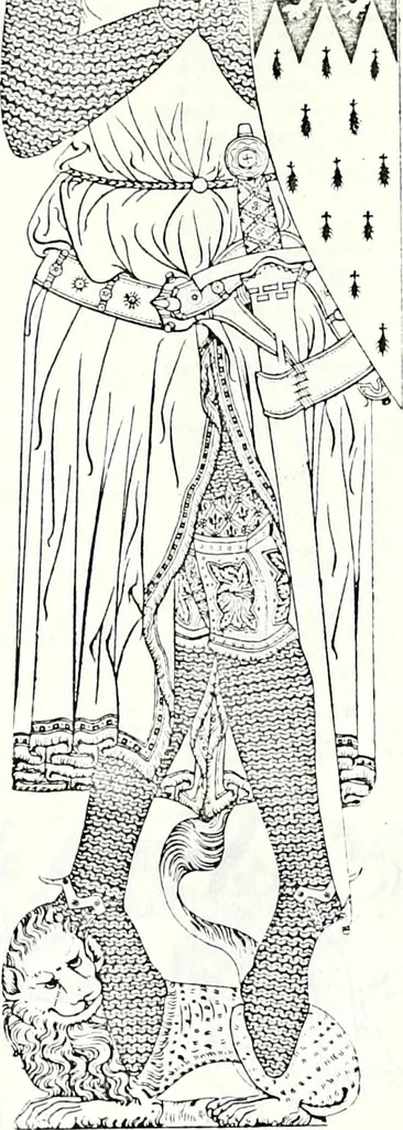 An illustration from Some feudal coats of arms and others, illustrated with 2,000 zinco etchings from the Bayear tapestry, Greek vases, seals, tiles, effigies, brasses and heralcic rolls. Some chart pedigrees, 1902, leaf 156