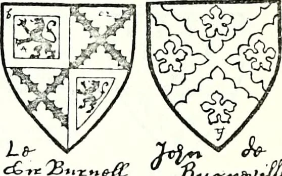 An illustration from Some feudal coats of arms and others, illustrated with 2,000 zinco etchings from the Bayear tapestry, Greek vases, seals, tiles, effigies, brasses and heralcic rolls. Some chart pedigrees, 1902, leaf 156