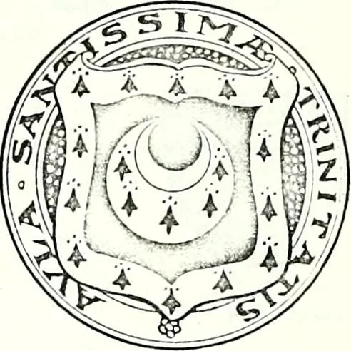 An illustration from Some feudal coats of arms and others, illustrated with 2,000 zinco etchings from the Bayear tapestry, Greek vases, seals, tiles, effigies, brasses and heralcic rolls. Some chart pedigrees, 1902, leaf 160