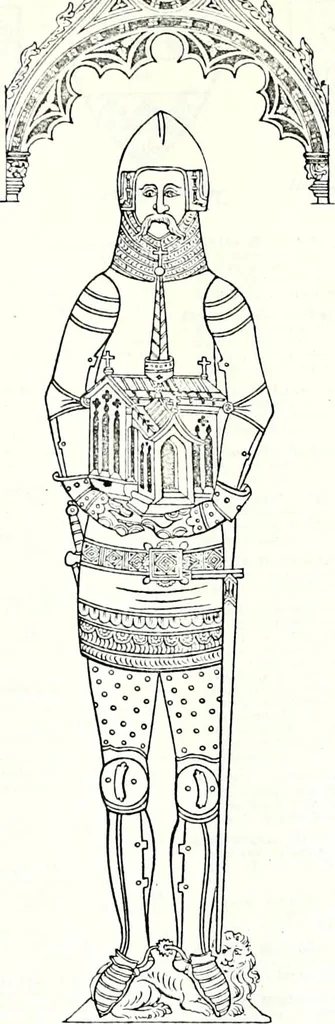An illustration from Some feudal coats of arms and others, illustrated with 2,000 zinco etchings from the Bayear tapestry, Greek vases, seals, tiles, effigies, brasses and heralcic rolls. Some chart pedigrees, 1902, leaf 178