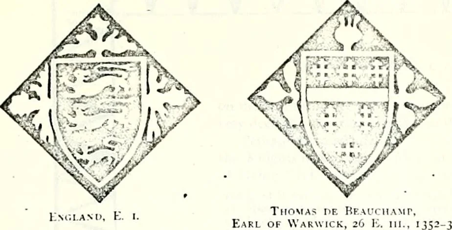 An illustration from Some feudal coats of arms and others, illustrated with 2,000 zinco etchings from the Bayear tapestry, Greek vases, seals, tiles, effigies, brasses and heralcic rolls. Some chart pedigrees, 1902, leaf 18