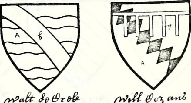 An illustration from Some feudal coats of arms and others, illustrated with 2,000 zinco etchings from the Bayear tapestry, Greek vases, seals, tiles, effigies, brasses and heralcic rolls. Some chart pedigrees, 1902, leaf 192