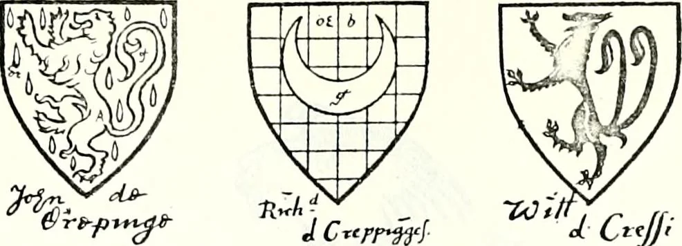 An illustration from Some feudal coats of arms and others, illustrated with 2,000 zinco etchings from the Bayear tapestry, Greek vases, seals, tiles, effigies, brasses and heralcic rolls. Some chart pedigrees, 1902, leaf 194
