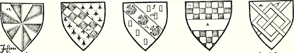 An illustration from Some feudal coats of arms and others, illustrated with 2,000 zinco etchings from the Bayear tapestry, Greek vases, seals, tiles, effigies, brasses and heralcic rolls. Some chart pedigrees, 1902, leaf 198