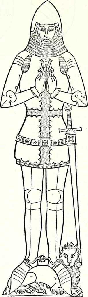 An illustration from Some feudal coats of arms and others, illustrated with 2,000 zinco etchings from the Bayear tapestry, Greek vases, seals, tiles, effigies, brasses and heralcic rolls. Some chart pedigrees, 1902, leaf 212