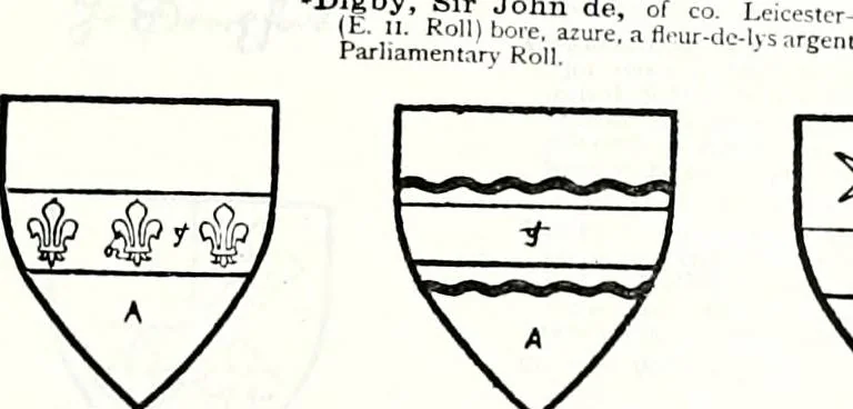 An illustration from Some feudal coats of arms and others, illustrated with 2,000 zinco etchings from the Bayear tapestry, Greek vases, seals, tiles, effigies, brasses and heralcic rolls. Some chart pedigrees, 1902, leaf 220
