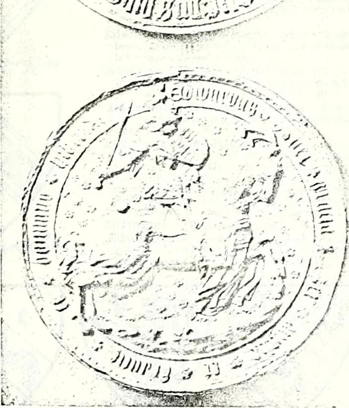 An illustration from Some feudal coats of arms and others, illustrated with 2,000 zinco etchings from the Bayear tapestry, Greek vases, seals, tiles, effigies, brasses and heralcic rolls. Some chart pedigrees, 1902, leaf 226