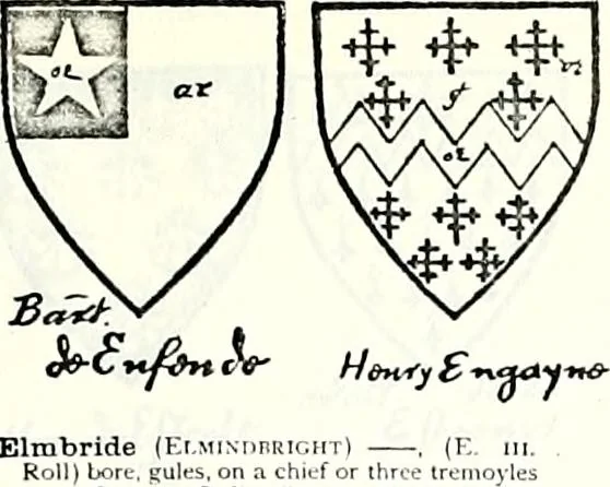 An illustration from Some feudal coats of arms and others, illustrated with 2,000 zinco etchings from the Bayear tapestry, Greek vases, seals, tiles, effigies, brasses and heralcic rolls. Some chart pedigrees, 1902, leaf 238