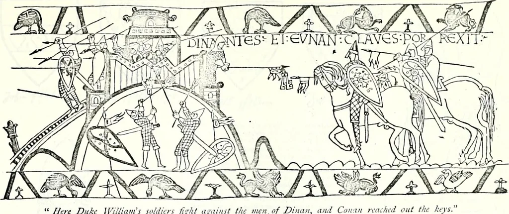 An illustration from Some feudal coats of arms and others, illustrated with 2,000 zinco etchings from the Bayear tapestry, Greek vases, seals, tiles, effigies, brasses and heralcic rolls. Some chart pedigrees, 1902, leaf 248