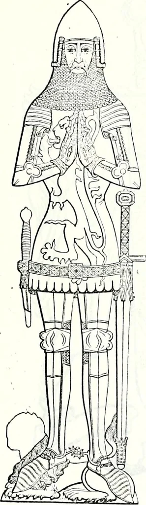 An illustration from Some feudal coats of arms and others, illustrated with 2,000 zinco etchings from the Bayear tapestry, Greek vases, seals, tiles, effigies, brasses and heralcic rolls. Some chart pedigrees, 1902, leaf 250