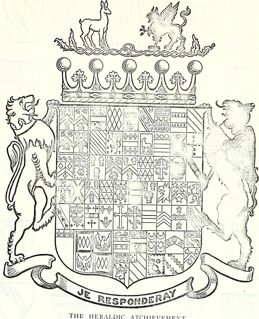 An illustration from Some feudal coats of arms and others, illustrated with 2,000 zinco etchings from the Bayear tapestry, Greek vases, seals, tiles, effigies, brasses and heralcic rolls. Some chart pedigrees, 1902, leaf 252