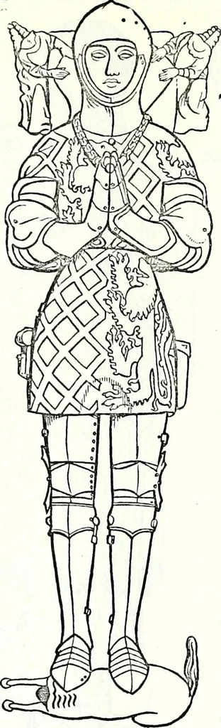 An illustration from Some feudal coats of arms and others, illustrated with 2,000 zinco etchings from the Bayear tapestry, Greek vases, seals, tiles, effigies, brasses and heralcic rolls. Some chart pedigrees, 1902, leaf 256