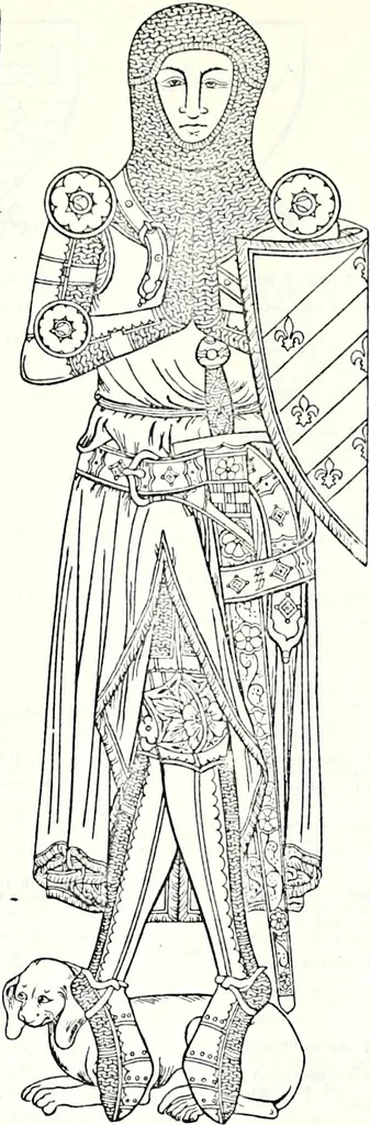 An illustration from Some feudal coats of arms and others, illustrated with 2,000 zinco etchings from the Bayear tapestry, Greek vases, seals, tiles, effigies, brasses and heralcic rolls. Some chart pedigrees, 1902, leaf 258