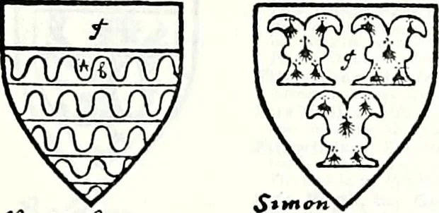 An illustration from Some feudal coats of arms and others, illustrated with 2,000 zinco etchings from the Bayear tapestry, Greek vases, seals, tiles, effigies, brasses and heralcic rolls. Some chart pedigrees, 1902, leaf 260