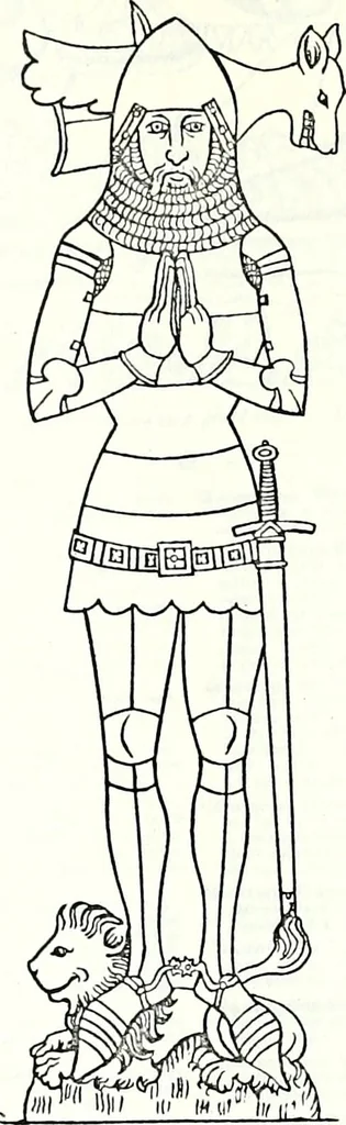 An illustration from Some feudal coats of arms and others, illustrated with 2,000 zinco etchings from the Bayear tapestry, Greek vases, seals, tiles, effigies, brasses and heralcic rolls. Some chart pedigrees, 1902, leaf 266