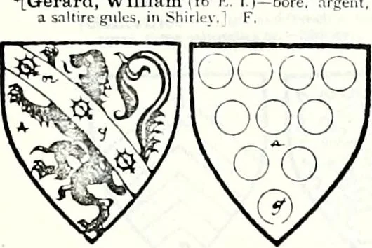 An illustration from Some feudal coats of arms and others, illustrated with 2,000 zinco etchings from the Bayear tapestry, Greek vases, seals, tiles, effigies, brasses and heralcic rolls. Some chart pedigrees, 1902, leaf 270