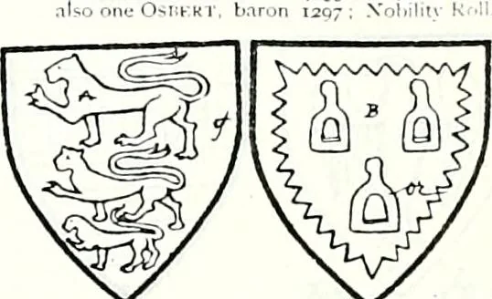 An illustration from Some feudal coats of arms and others, illustrated with 2,000 zinco etchings from the Bayear tapestry, Greek vases, seals, tiles, effigies, brasses and heralcic rolls. Some chart pedigrees, 1902, leaf 270