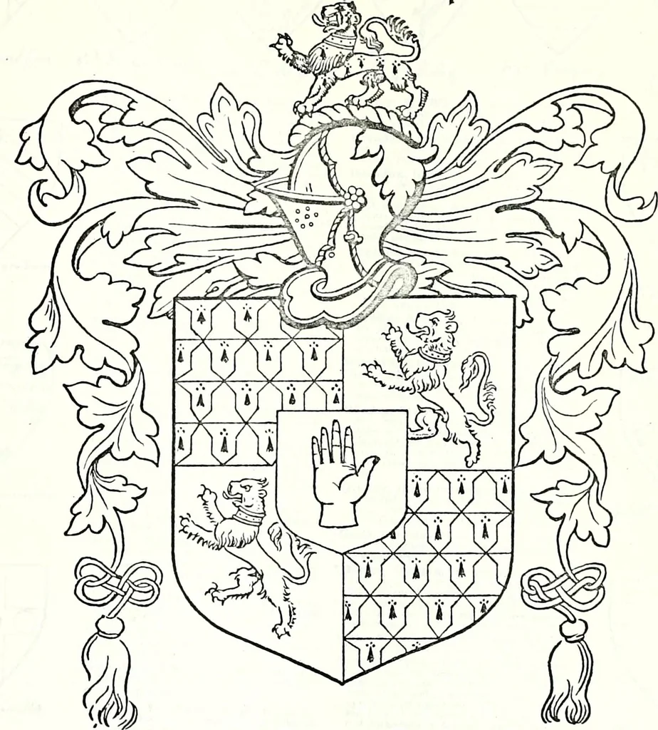 An illustration from Some feudal coats of arms and others, illustrated with 2,000 zinco etchings from the Bayear tapestry, Greek vases, seals, tiles, effigies, brasses and heralcic rolls. Some chart pedigrees, 1902, leaf 276