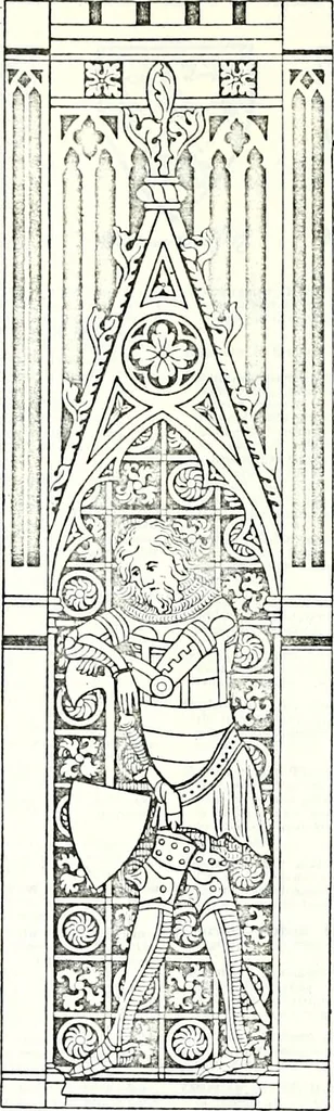 An illustration from Some feudal coats of arms and others, illustrated with 2,000 zinco etchings from the Bayear tapestry, Greek vases, seals, tiles, effigies, brasses and heralcic rolls. Some chart pedigrees, 1902, leaf 282