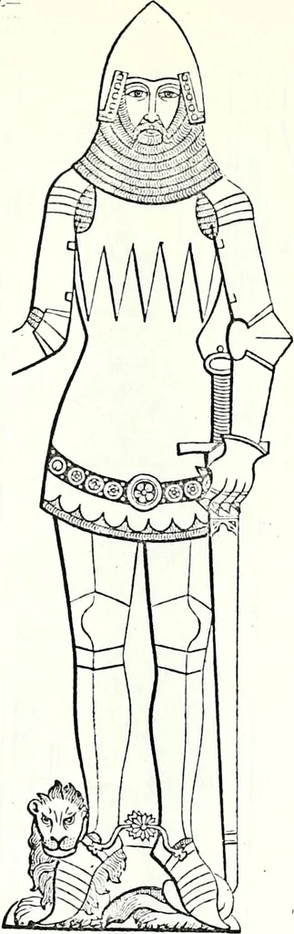 An illustration from Some feudal coats of arms and others, illustrated with 2,000 zinco etchings from the Bayear tapestry, Greek vases, seals, tiles, effigies, brasses and heralcic rolls. Some chart pedigrees, 1902, leaf 294