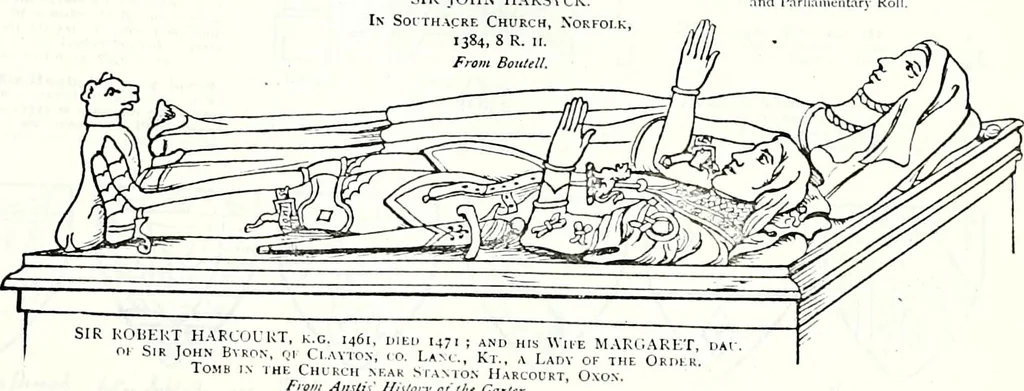 An illustration from Some feudal coats of arms and others, illustrated with 2,000 zinco etchings from the Bayear tapestry, Greek vases, seals, tiles, effigies, brasses and heralcic rolls. Some chart pedigrees, 1902, leaf 294
