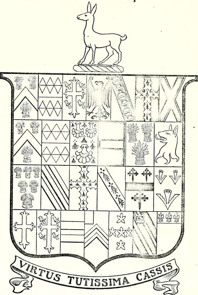 An illustration from Some feudal coats of arms and others, illustrated with 2,000 zinco etchings from the Bayear tapestry, Greek vases, seals, tiles, effigies, brasses and heralcic rolls. Some chart pedigrees, 1902, leaf 298