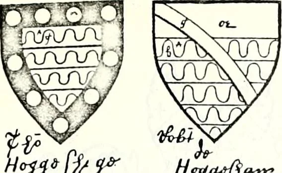 An illustration from Some feudal coats of arms and others, illustrated with 2,000 zinco etchings from the Bayear tapestry, Greek vases, seals, tiles, effigies, brasses and heralcic rolls. Some chart pedigrees, 1902, leaf 312