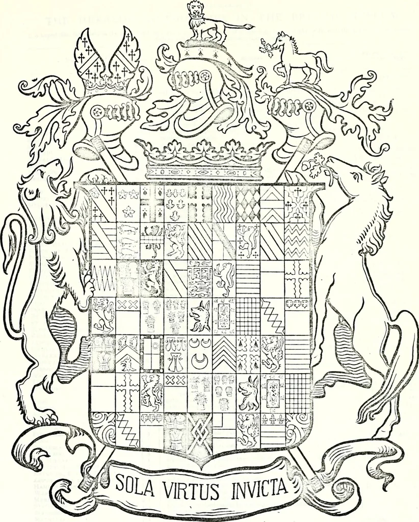 An illustration from Some feudal coats of arms and others, illustrated with 2,000 zinco etchings from the Bayear tapestry, Greek vases, seals, tiles, effigies, brasses and heralcic rolls. Some chart pedigrees, 1902, leaf 314