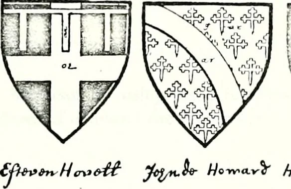 An illustration from Some feudal coats of arms and others, illustrated with 2,000 zinco etchings from the Bayear tapestry, Greek vases, seals, tiles, effigies, brasses and heralcic rolls. Some chart pedigrees, 1902, leaf 318