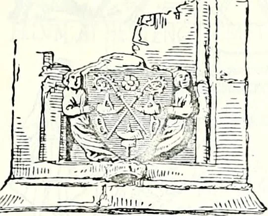 An illustration from Some feudal coats of arms and others, illustrated with 2,000 zinco etchings from the Bayear tapestry, Greek vases, seals, tiles, effigies, brasses and heralcic rolls. Some chart pedigrees, 1902, leaf 324