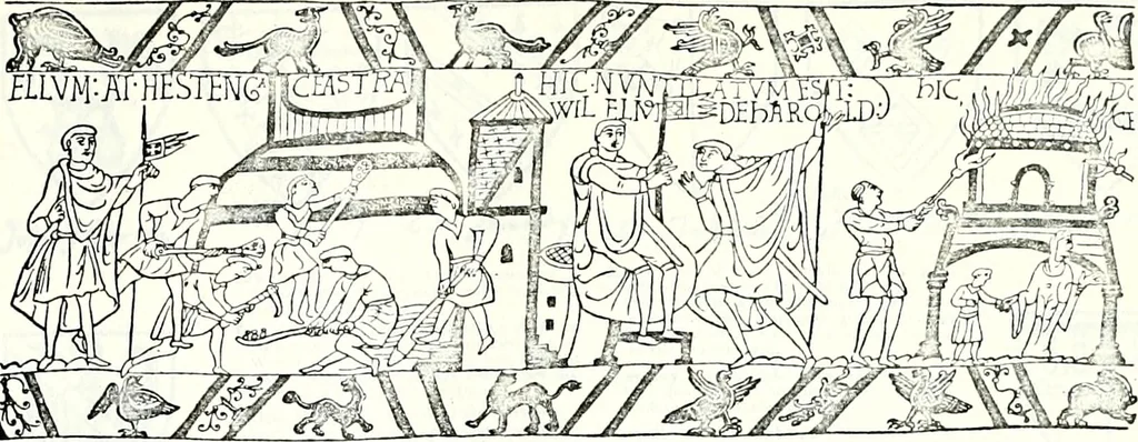 An illustration from Some feudal coats of arms and others, illustrated with 2,000 zinco etchings from the Bayear tapestry, Greek vases, seals, tiles, effigies, brasses and heralcic rolls. Some chart pedigrees, 1902, leaf 326