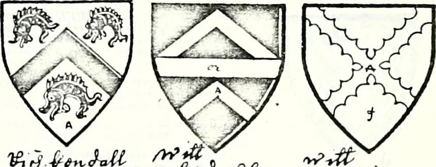 An illustration from Some feudal coats of arms and others, illustrated with 2,000 zinco etchings from the Bayear tapestry, Greek vases, seals, tiles, effigies, brasses and heralcic rolls. Some chart pedigrees, 1902, leaf 328