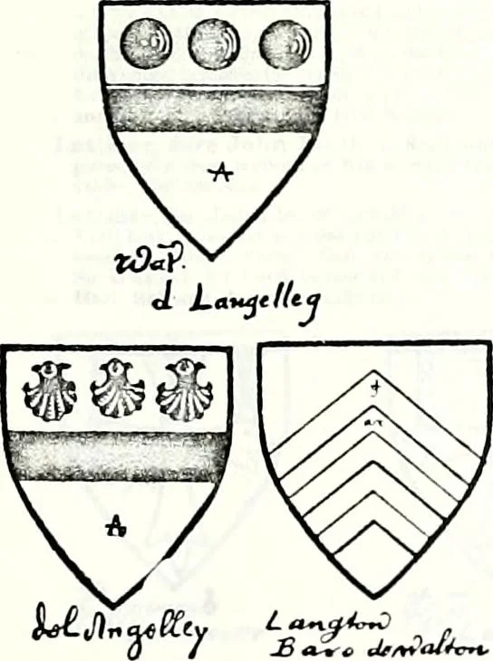 An illustration from Some feudal coats of arms and others, illustrated with 2,000 zinco etchings from the Bayear tapestry, Greek vases, seals, tiles, effigies, brasses and heralcic rolls. Some chart pedigrees, 1902, leaf 334