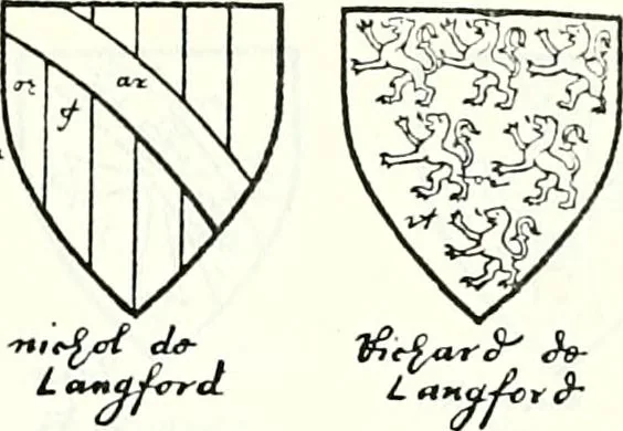 An illustration from Some feudal coats of arms and others, illustrated with 2,000 zinco etchings from the Bayear tapestry, Greek vases, seals, tiles, effigies, brasses and heralcic rolls. Some chart pedigrees, 1902, leaf 334