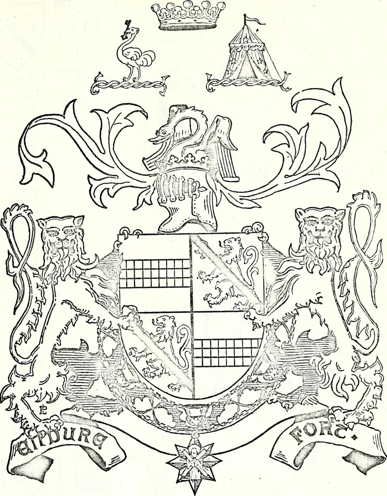 An illustration from Some feudal coats of arms and others, illustrated with 2,000 zinco etchings from the Bayear tapestry, Greek vases, seals, tiles, effigies, brasses and heralcic rolls. Some chart pedigrees, 1902, leaf 342