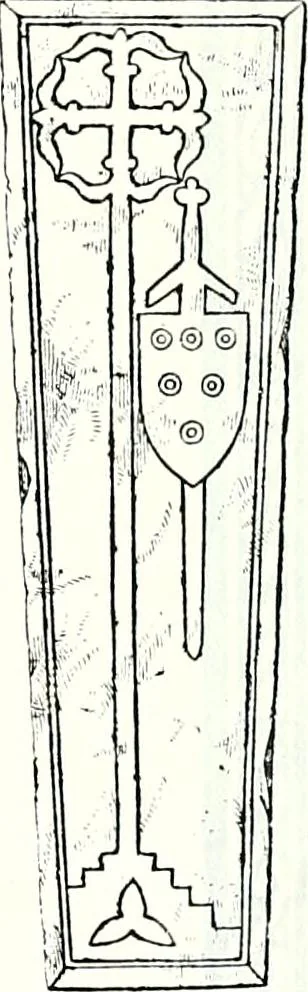An illustration from Some feudal coats of arms and others, illustrated with 2,000 zinco etchings from the Bayear tapestry, Greek vases, seals, tiles, effigies, brasses and heralcic rolls. Some chart pedigrees, 1902, leaf 350