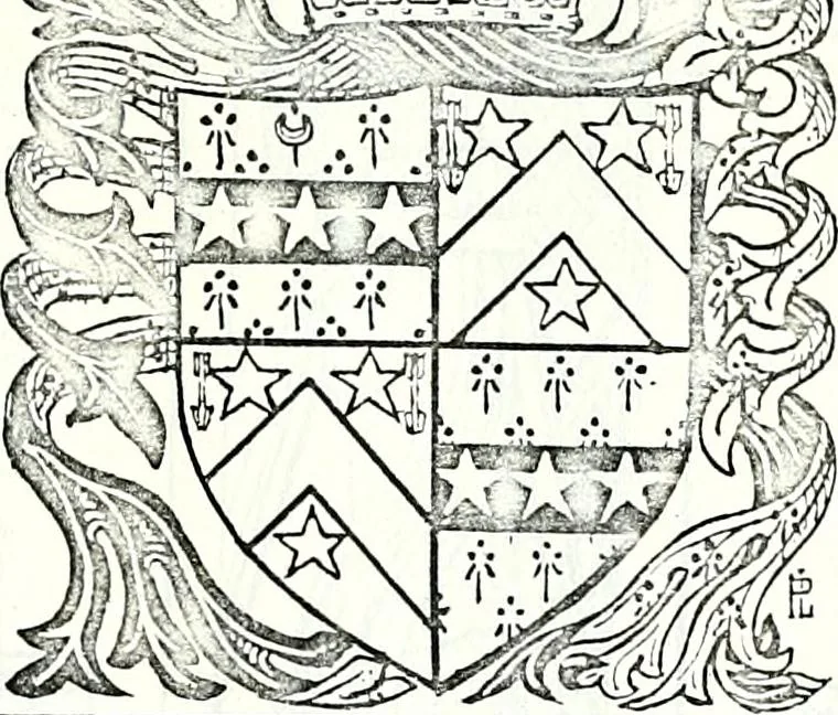 An illustration from Some feudal coats of arms and others, illustrated with 2,000 zinco etchings from the Bayear tapestry, Greek vases, seals, tiles, effigies, brasses and heralcic rolls. Some chart pedigrees, 1902, leaf 352