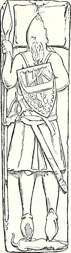 An illustration from Some feudal coats of arms and others, illustrated with 2,000 zinco etchings from the Bayear tapestry, Greek vases, seals, tiles, effigies, brasses and heralcic rolls. Some chart pedigrees, 1902, leaf 360