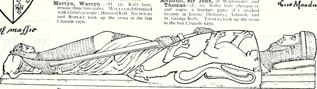 An illustration from Some feudal coats of arms and others, illustrated with 2,000 zinco etchings from the Bayear tapestry, Greek vases, seals, tiles, effigies, brasses and heralcic rolls. Some chart pedigrees, 1902, leaf 362