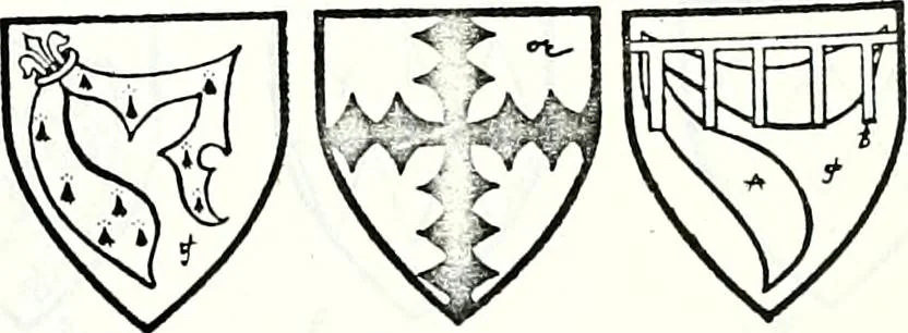 An illustration from Some feudal coats of arms and others, illustrated with 2,000 zinco etchings from the Bayear tapestry, Greek vases, seals, tiles, effigies, brasses and heralcic rolls. Some chart pedigrees, 1902, leaf 366