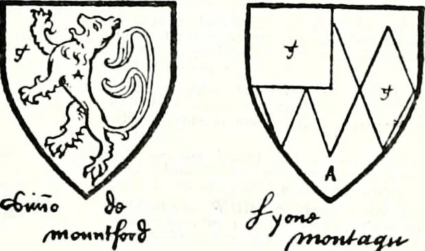An illustration from Some feudal coats of arms and others, illustrated with 2,000 zinco etchings from the Bayear tapestry, Greek vases, seals, tiles, effigies, brasses and heralcic rolls. Some chart pedigrees, 1902, leaf 368