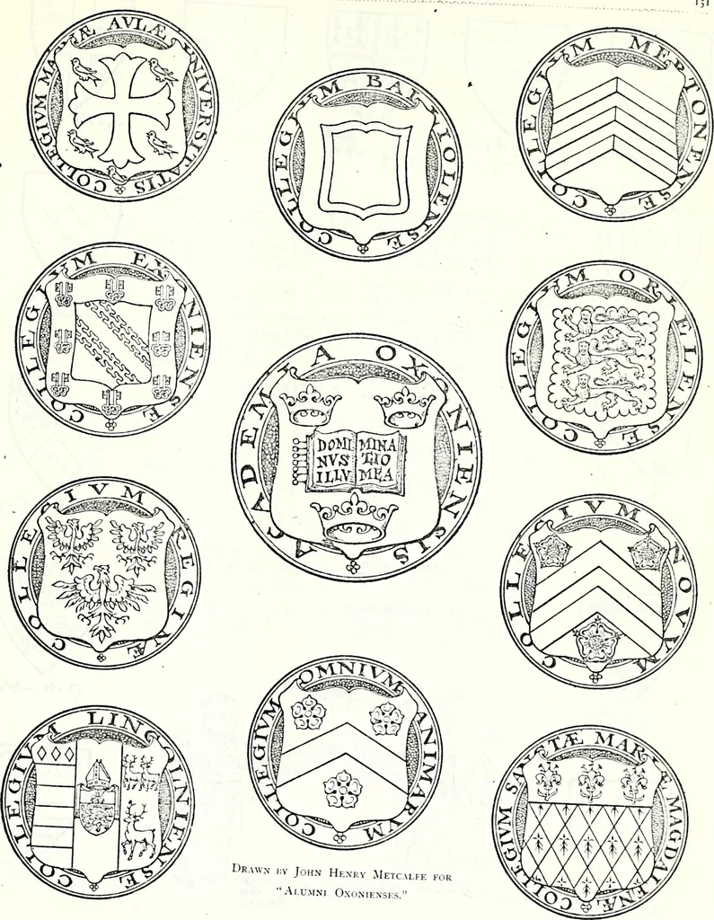 An illustration from Some feudal coats of arms and others, illustrated with 2,000 zinco etchings from the Bayear tapestry, Greek vases, seals, tiles, effigies, brasses and heralcic rolls. Some chart pedigrees, 1902, leaf 388