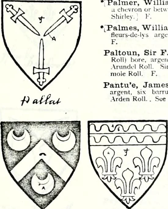An illustration from Some feudal coats of arms and others, illustrated with 2,000 zinco etchings from the Bayear tapestry, Greek vases, seals, tiles, effigies, brasses and heralcic rolls. Some chart pedigrees, 1902, leaf 392