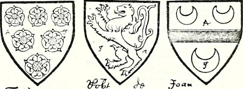 An illustration from Some feudal coats of arms and others, illustrated with 2,000 zinco etchings from the Bayear tapestry, Greek vases, seals, tiles, effigies, brasses and heralcic rolls. Some chart pedigrees, 1902, leaf 392