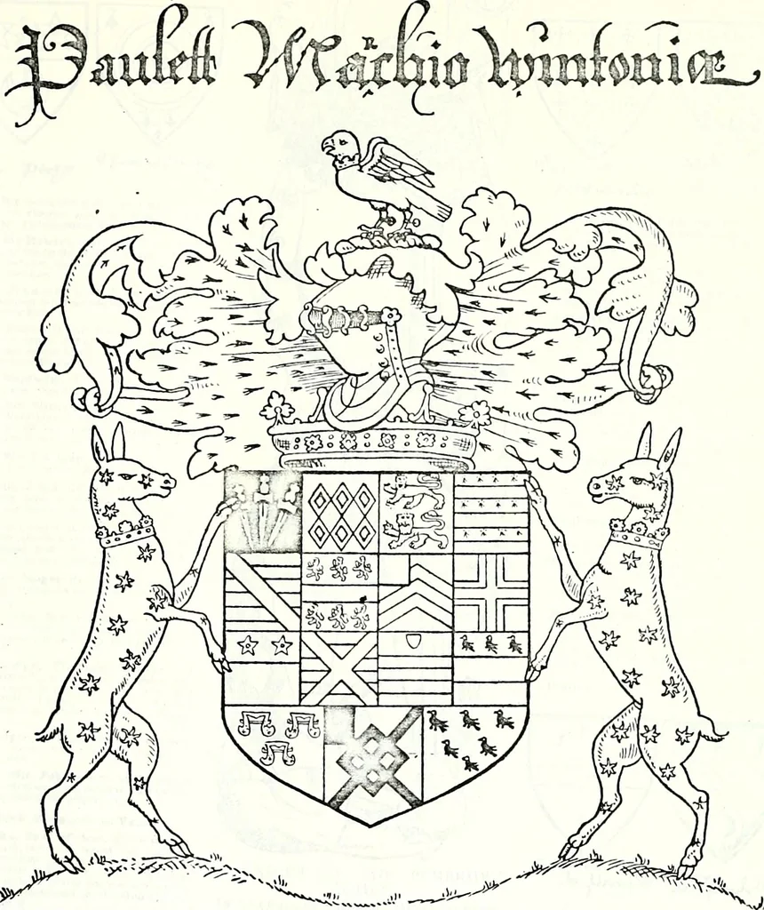 An illustration from Some feudal coats of arms and others, illustrated with 2,000 zinco etchings from the Bayear tapestry, Greek vases, seals, tiles, effigies, brasses and heralcic rolls. Some chart pedigrees, 1902, leaf 396