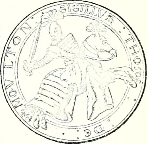 An illustration from Some feudal coats of arms and others, illustrated with 2,000 zinco etchings from the Bayear tapestry, Greek vases, seals, tiles, effigies, brasses and heralcic rolls. Some chart pedigrees, 1902, leaf 40