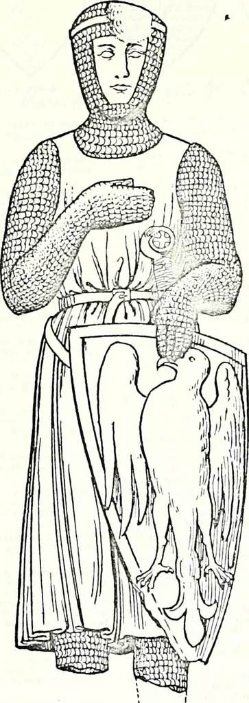 An illustration from Some feudal coats of arms and others, illustrated with 2,000 zinco etchings from the Bayear tapestry, Greek vases, seals, tiles, effigies, brasses and heralcic rolls. Some chart pedigrees, 1902, leaf 418
